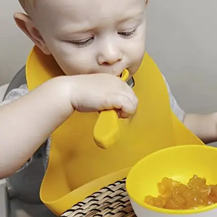 Lots de 2 Bavoirs en Silicone pour Bébé avec Fourchette et Cuillère