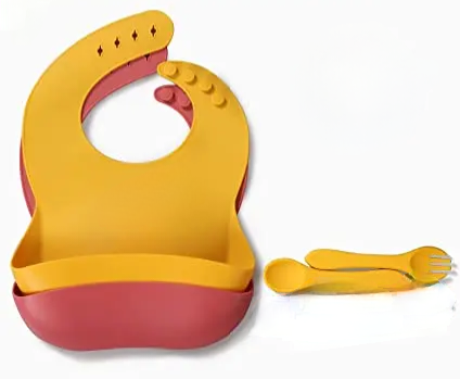 Lots de 2 Bavoirs en Silicone pour Bébé avec Fourchette et Cuillère