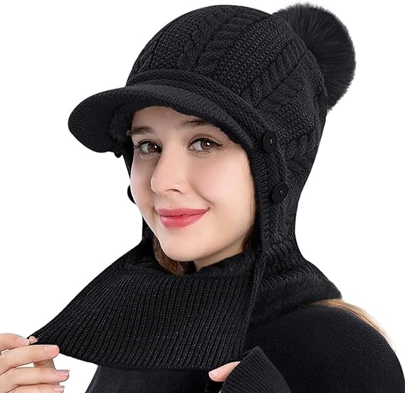 Bonnet 4 en 1 Cache nez Cache cou Casquette Cache oreille Cagoule Thermique Chaud Hiver Ski Sport extérieur  Femme