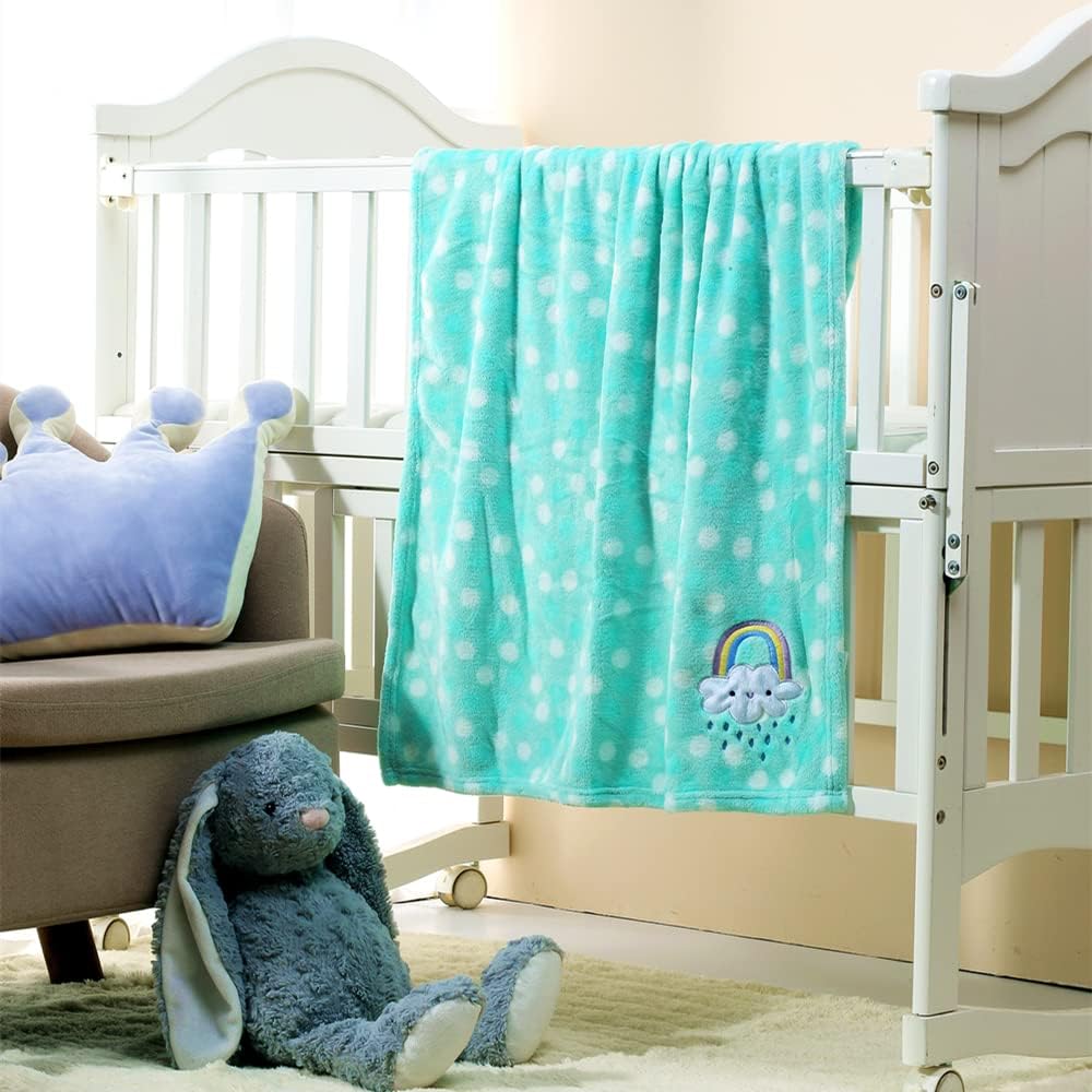 Couverture légère en peluche chaude pour bébé, tout-petit et nouveau-né - Idéale pour le berceau et la poussette (75 x 100 cm, vert arc-en-ciel, unisexe)