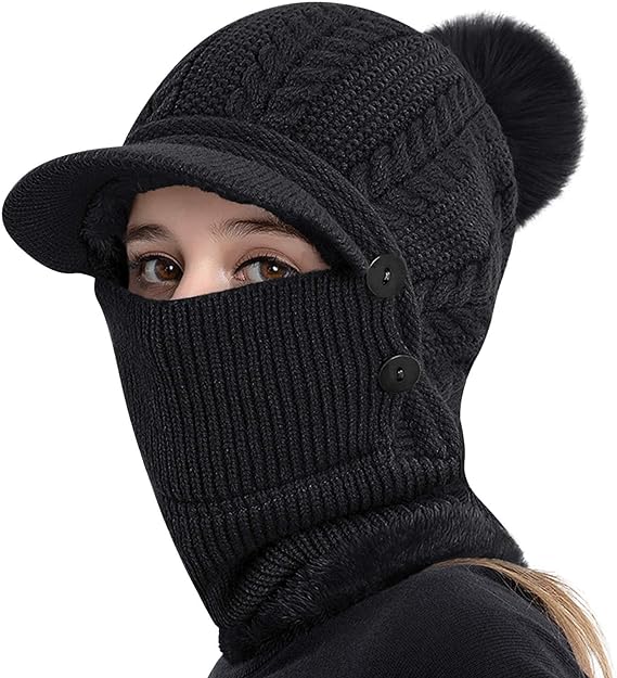 Bonnet 4 en 1 Cache nez Cache cou Casquette Cache oreille Cagoule Thermique Chaud Hiver Ski Sport extérieur  Femme