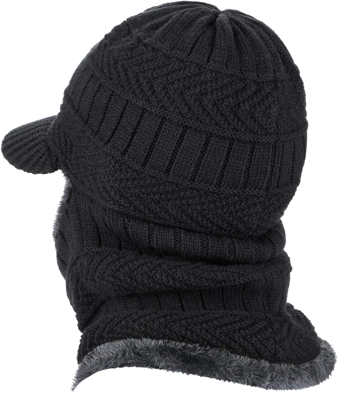 Bonnet Hiver Chaud Casquette Cache Nez Cache cou Cache Oreille tricoté épaisse avec doublure Thermique Noir Sport extérieur