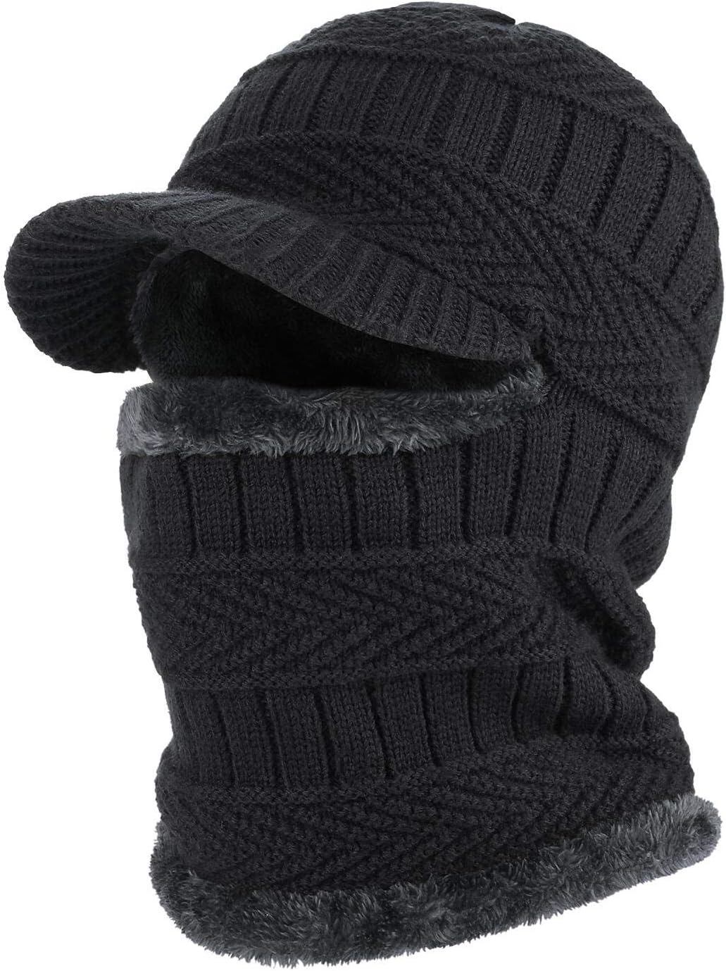 Bonnet Hiver Chaud Casquette Cache Nez Cache cou Cache Oreille tricoté épaisse avec doublure Thermique Noir Sport extérieur