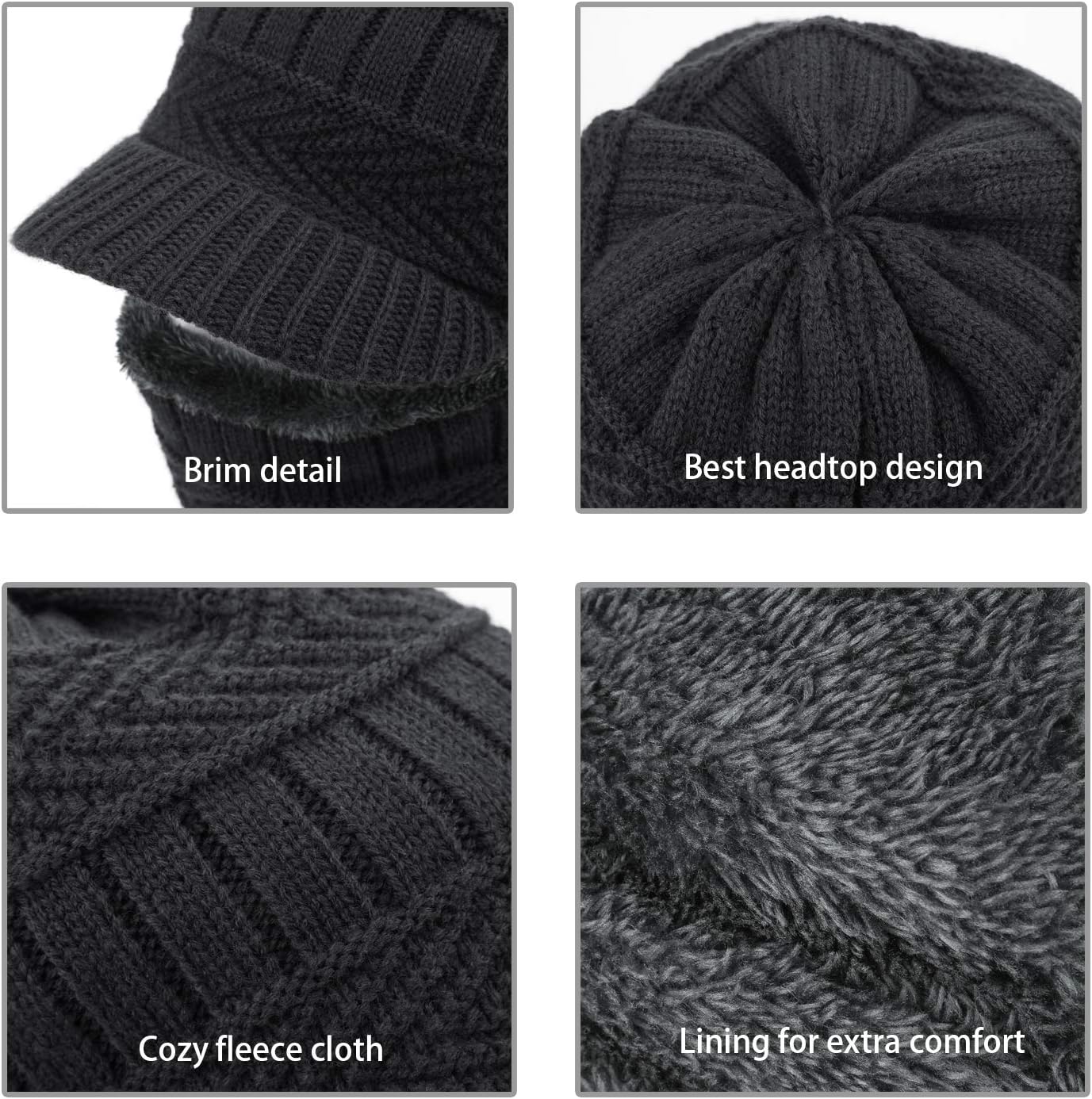 Bonnet Hiver Chaud Casquette Cache Nez Cache cou Cache Oreille tricoté épaisse avec doublure Thermique Noir Sport extérieur