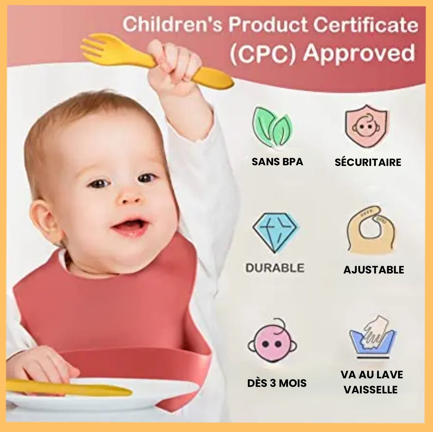 Lots de 2 Bavoirs en Silicone pour Bébé avec Fourchette et Cuillère