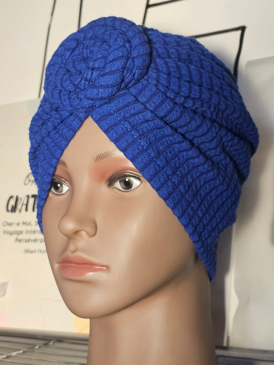 Bonnet Turban Bleu Royal – Audace & Charme
